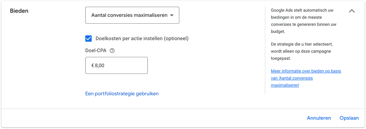 Biedstrategieën Google Ads: Doel-CPA