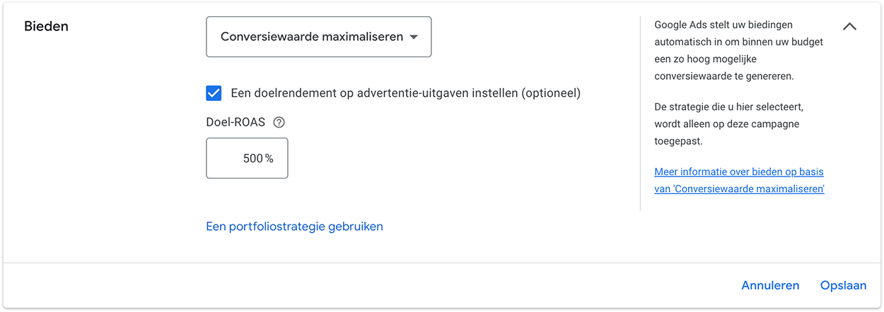 Biedstrategieën Google Ads: Doel-ROAS