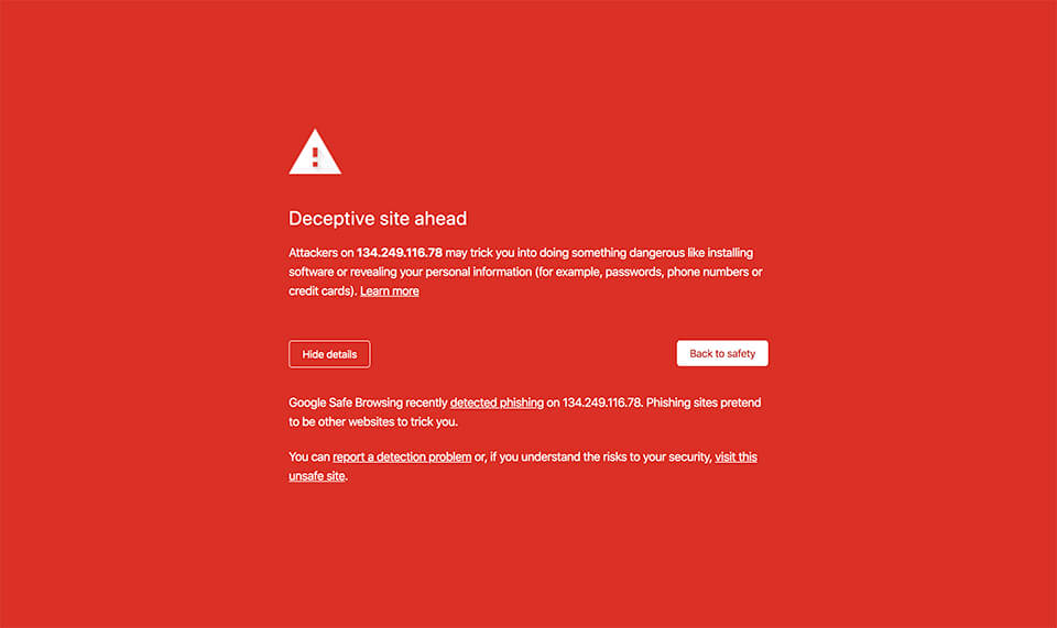 Google Chrome deceptive site ahead