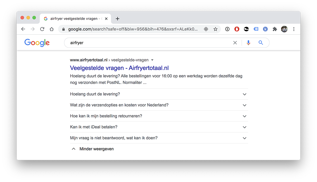 Rich snippets voor vragen en antwoorden