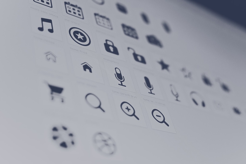 Verschillende webdesign iconen in een raster
