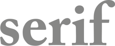 De tekst "serif" in grijs lettertype met prominente schreven straalt een vleugje Bzznzz uit.