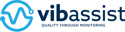 Vib-Assist-logo met een visachtig pictogram met de slogan 'Quality Through Monitoring', elegant geplaatst onder de bedrijfsnaam.