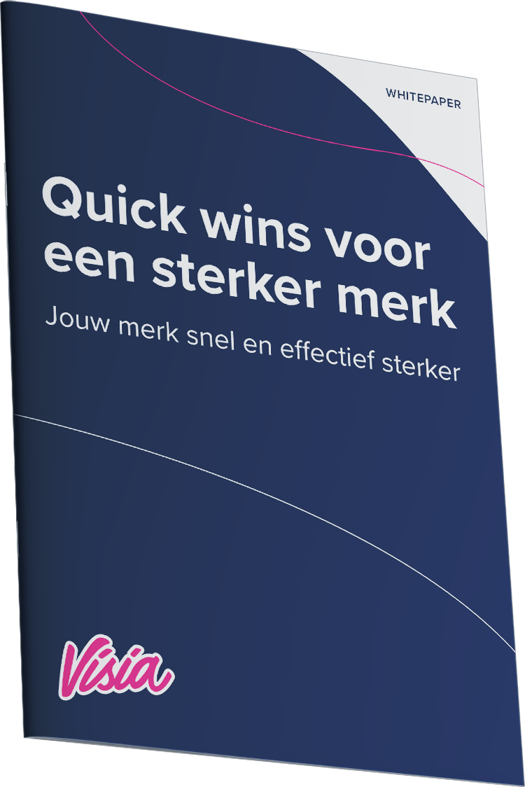 Whitepaper getiteld "Quick Wins voor een sterker merk" met het Visia-logo onderaan. Donkerblauwe achtergrond.