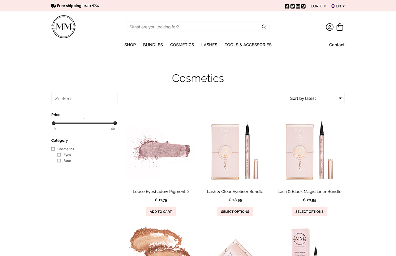 Ontdek de exclusieve cosmeticacollectie van Maria Malki, met oogschaduw, eyeliner en gebundelde sets. Sorteer en filter eenvoudig om uw perfecte schoonheidsbenodigdheden te vinden.