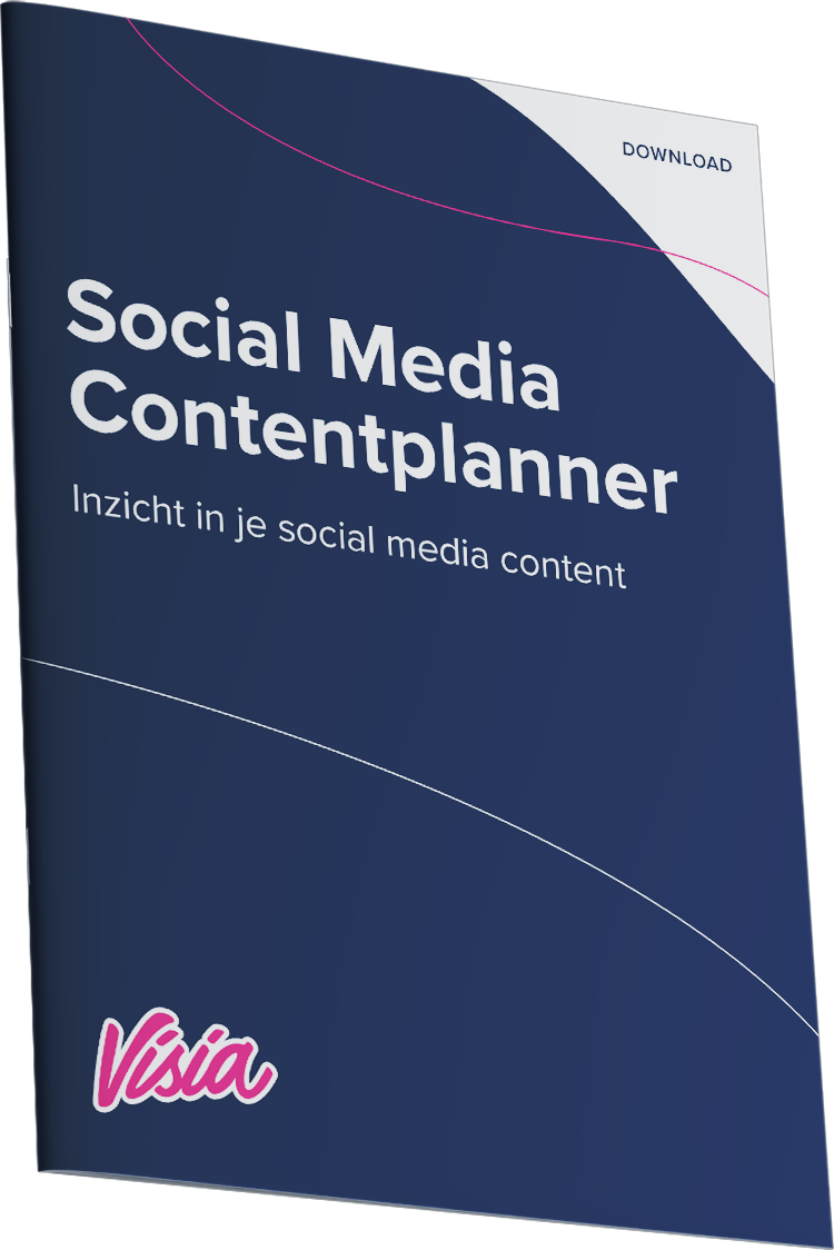 Cover van een Social Media contentplanner in het Nederlands, met een blauwe achtergrond en "Via" logo linksonder.