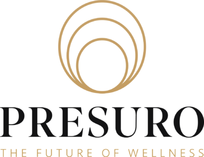 Presuro-logo met concentrische cirkels en de tekst "Presuro - The Future of Wellness" eronder, symbool voor harmonie en balans in moderne wellness.