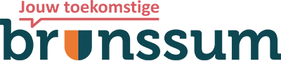 Logo met tekst "Jouw Toekomstige Brunssum", voorzien van een tekstballon en gestileerde letters die vooruitdenken symboliseren.