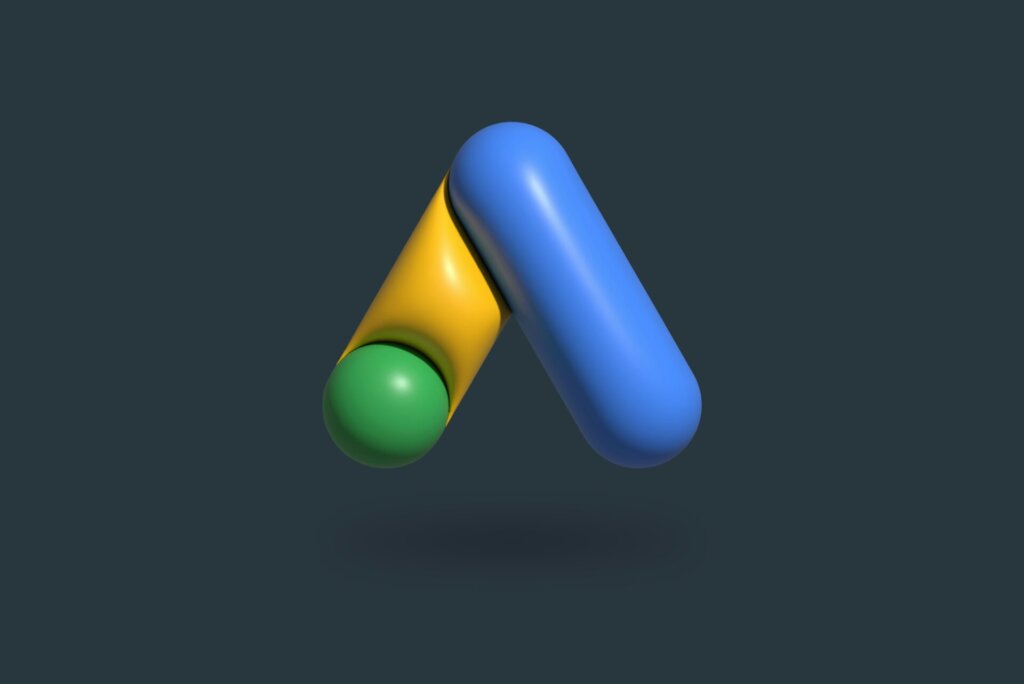 3D Google Ads-logo op een donkergroene achtergrond, perfect voor wie overweegt Google Ads uit te besteden.