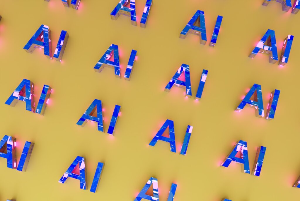 the letters are made up of different colors