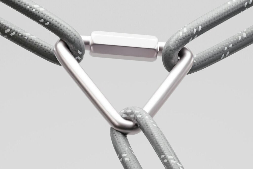 Two ropes connected by a metal carabiner clip.